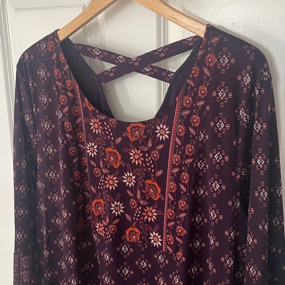 Style & Co. Deep Purple, Orange bell sleeve Tunic Boho Top Sz XL - Picture 2 of 7